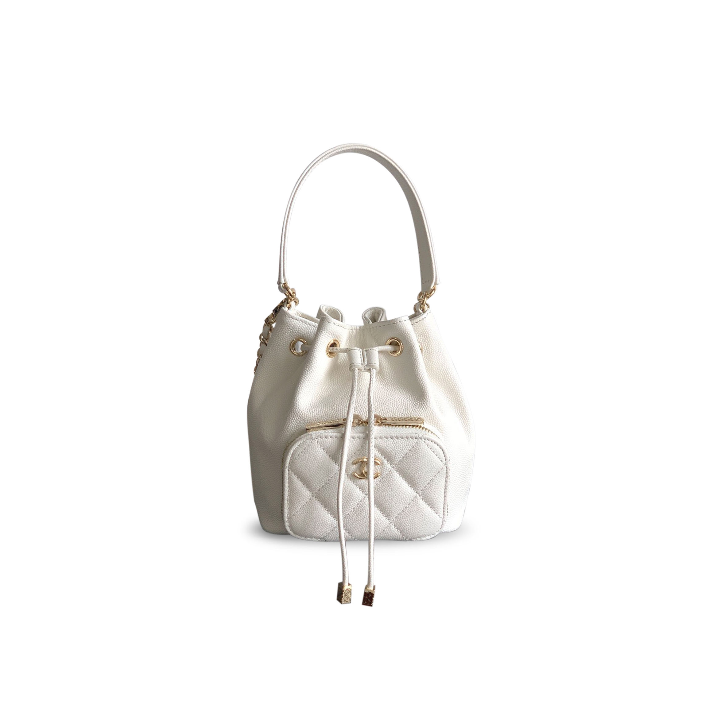CHANEL CAVIAR QUILTED MINI CC POCKET BUCKET BAG WHITE AP2913 (12.5*10*7cm)